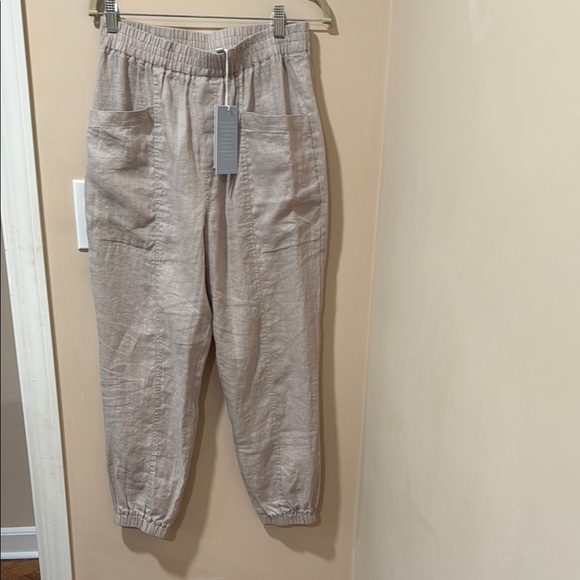 Johnny Was Calme Tan Jogger Pants with Elastic Waistband and Cuffed Ankles - Picture 2 of 4